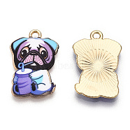 Printed Alloy Pendants, Light Gold,  Have Drink, Dog Charms, Lilac, 22.5x15x1.5mm, Hole: 1.6mm(ENAM-N056-199A)