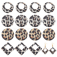 24Pcs 4 Style Transparent Acrylic Pendants, Flat Round & Round Ring & Rhombus with Leopard Print Pattern, Mixed Color, 42.5~46.5x42.5~46.5x2mm, Hole: 1.6~1.8mm, 6pcs/style(TACR-AR0001-13)