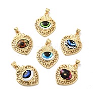 Opaque Resin Pendants, with Real 18K Gold Plated Tone Brass Findings, Heart with Eye Charm, Cadmium Free & Nickel Free & Lead Free, Mixed Color, 29x22.5x7mm, Hole: 3.5x4.3mm(KK-G419-13G)