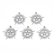 201 Stainless Steel Pendants, Sun with Star, Stainless Steel Color, 25x25x1.5mm, Hole: 1.5mm(STAS-N098-052P)