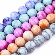 Opaque Baking Painted Crackle Glass Beads Strands, Round, Faceted, Mixed Color, 8x7.5mm, Hole: 0.8mm, about 60pcs/strand, 17.32~17.72 inch(44~45cm)(EGLA-S174-33A)