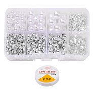 461Pcs Round Beads Kit for DIY Bracelet Making, Including  Round ABS Plastic Beads, Iron Paperclip Chains & End Chain & Jump Rings, Zinc Alloy Clasps, Elastic Stretch Thread, Silver, Beads: about 361pcs/set(DIY-YW0004-45S)