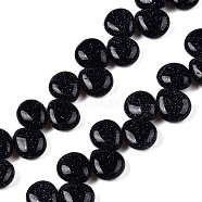 Synthetic Blue Goldstone Beads Strands, Teardrop, Top Drilled, 12~12.5x10~11x5~5.5mm, Hole: 1~1.2mm, about 33pcs/strand, 8.86~10.2''(22.5~25.5cm)(G-T138-130)