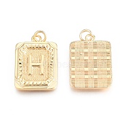 Brass Pendants, with Jump Rings, Cadmium Free & Nickel Free & Lead Free, Rectangle with Letter, Real 18K Gold Plated, Letter.H, 22.5x16x2mm, Jump Ring: 5x1mm, 3mm inner diameter(KK-N232-512H)