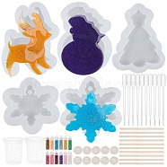 DIY Christmas Silicone Molds Kits, Include Birch Wooden Craft Ice Cream Sticks and Plastic Transfer Pipettes, Latex Finger Cots, Plastic Measuring Cup, Glass Pendant Bottle Decoration, White, 60x53x7mm, Inner Diameter: 45x35mm, 2pcs(DIY-OC0002-85)