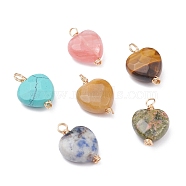 Natural & Synthetic Gemstone Faceted Pendant, with Real 18K Gold Plated Eco-Friendly Copper Wire, Heart, 21~23x15~15.5x7.5~8.5mm, Hole: 3mm(PALLOY-JF01068)