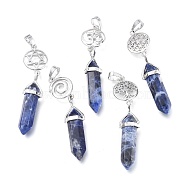 Natural Sodalite Pointed Big Pendants, Double Terminated Pointed, with Platinum Plated Brass Findings, Faceted, Bullet, 59~67x14~15mm, Hole: 7x5mm, Gemstone: 41~44x8mm(G-D0021-01P-12)