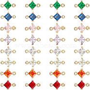 Transparent Glass Links Connectors, with Brass Findings, Faceted, Rhombus, Light Gold, Mixed Color, 11x7x4mm, Hole: 1mm, Side Length: 5mm, 8 colors, 4pcs/color, 32pcs/box(GLAA-CA0001-08)