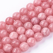 Natural Jade Bead Strands, Dyed, Faceted, Round, Pearl Pink, 10mm, Hole: 1mm, 38pcs/strand, 14.5 inch(X-G-R166-10mm-25)