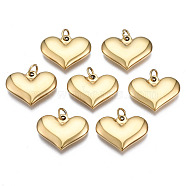 316 Surgical Stainless Steel Pendants, with Jump Rings, Heart, Real 14K Gold Plated, 14.5x19.5x3.5mm, Hole: 3mm, Jump Ring: 5x1mm, 3mm inner diameter(STAS-N097-005)