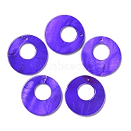 Spray Painted Natural Freshwater Shell Pendants, Flat Round Charms, Mauve, 28x2.5mm, Hole: 1.2mm(BSHE-P033-16B)