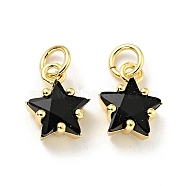 Eco-friendly Brass Micro Pave Cubic Zirconia Pendants, with Jump Ring, Cadmium Free & Lead Free, Real 18K Gold Plated, Star, Black, 11x8.5x5mm, Hole: 3.2mm(KK-D080-44G-03)