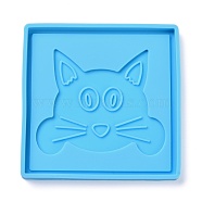 DIY Pendant Silicone Molds, Resin Casting Molds, For UV Resin, Epoxy Resin Jewelry Making, Square with Cat Pattern, Deep Sky Blue, 85x85x7mm, Inner Diameter: 81x81mm(DIY-H154-05B)