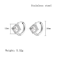 Cubic Zirconia Hoop Earrings, 304 Stainless Steel Earrings, Rhombus, 16x12mm(VX9431-11)