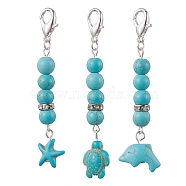 3Pcs 3 Styles Glass Pendant Decorations, with Zinc Alloy Lobster Claw Clasps, Dark Turquoise, 58~66mm, 1pc/style(HJEW-JM01715-02)