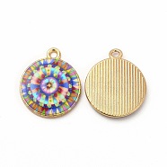 Alloy Printed Pendants, Cadmium Free & Nickel Free & Lead Free, Flat Round, Colorful, 21.5x18x3mm, Hole: 1.8mm(PALLOY-D581-03B)