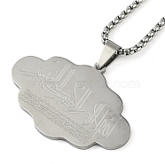 Anti-Tarnish 304 Stainless Steel Arabic Elements Cloud Pendant Box Chain Necklaces, Stainless Steel Color, 23.62 inch(60cm)(NJEW-D089-03P)