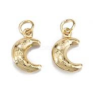 Brass Charms, Long-Lasting Plated, with Jump Ring, Moon, Real 18K Gold Plated, 15x9x4mm, Jump Ring: 5x1mm, 3.5mm Inner Diameter(KK-C216-02G)