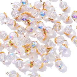 10Pcs Glass Charms, with Metal Enamel Findings, Faceted, Round, Clear AB, 8mm(PW-WGFFF7D-02)