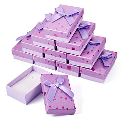 Polka Dot Pattern Cardboard Jewelry Packaging Boxes, with Sponge Inside and Paper, for Rings, Small Watches, Necklaces, Earrings, Bracelets, Rectangle with Bowknot, Lilac, 8.1x5x2.8cm(CON-TAC0011-04B-04)