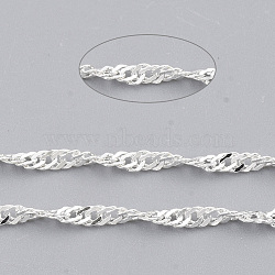 Soldered Brass Coated Iron Singapore Chains, Water Wave Chains, with Spool, Silver Color Plated, 2.5x1.7x0.3mm, about 39.37 Feet(12m)/roll(CH-T002-03S)