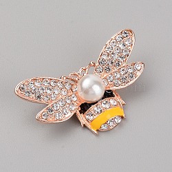 Zinc Alloy Enamel Brooch, with Resin Rhinestone, Bees, Rose Gold, Gold, 23x39.5x13mm(JEWB-TAC0002-22)