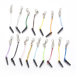 Plastic Mobile Dustproof Plugs, with Iron Findings and Nylon Cord, Platinum, Mixed Color, 72~74mm(MOBA-F004-A)