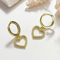 S925 Sterling Silver Hollow Heart Hoop Earrings, Golden, 20x9mm(FJ4331-1)