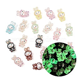 Luminous Resin Enamel Beads, Rabbit with Bowknot, with Glitter Powder, Glow in the Dark, Mixed Color, 19.5x11.5x9.5mm, Hole: 2.5mm(RE-CBAC4C7-25)