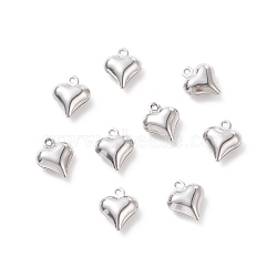 304 Stainless Steel Charms, Heart, Stainless Steel Color, 11x9x4mm, Hole: 1mm(STAS-I138-11C-P-01)