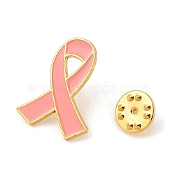 Breast Cancer Awareness Pink Ribbon Enamel Pin, Alloy Badge for Backpack Clothes, Golden, 26.5x20.5x1.7mm(JEWB-C014-01G)