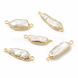 Baroque Natural Keshi Pearl Connector Charms, Nuggets Links, with Brass Double Loops, Light Gold, 24~28x7~9x4~5mm, Hole: 1.6~1.8mm(PEAR-P004-10KCG)