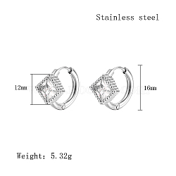 Cubic Zirconia Hoop Earrings, 304 Stainless Steel Earrings, Rhombus, 16x12mm(VX9431-11)