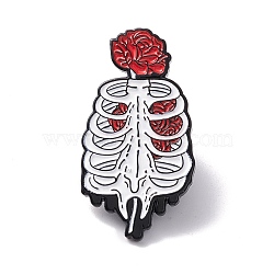 Skeleton with Rose Enamel Pin, Halloween Alloy Brooch for Backpack Clothes, Electrophoresis Black, Colorful, 32x17x1mm(FIND-K005-18EB)