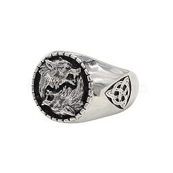 Wolf Pattern 304 Stainless Steel Finger Rings for Men, Stainless Steel Color, US Size 9(18.9mm)(FS-WGA3424-03)