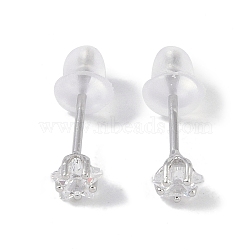 Rhodium Plated Star 999 Sterling Silver Cubic Zirconia Stud Earrings for Women, with 999 Stamp, Platinum, 4x4.5mm(EJEW-S215-21P)
