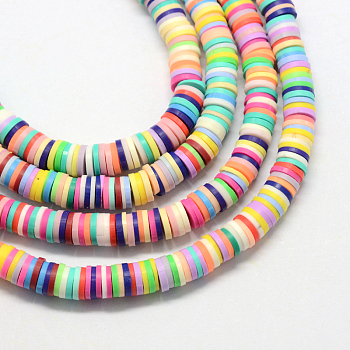 Handmade Polymer Clay Beads, Disc/Flat Round, Heishi Beads, Mixed Color, 6x1mm, Hole: 2mm, about 380~400pcs/strand, 17.7 inch