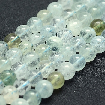 Natural Aquamarine Beads Strands, Grade A+, Round, 8mm, Hole: 1mm, about 49pcs/strand, 15.5 inch(39.5cm)