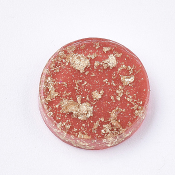 Translucent Resin Cabochons, with Gold Foil inside, Flat Round, Red, 12x3mm