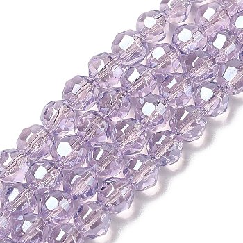 Electroplate Glass Beads Strands, Faceted, Round, Plum, 8.5mm, Hole: 1.2mm, about 69~71pcs/strand, 21.26''~21.97''(54~55.8cm)