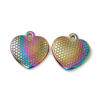 Ion Plating(IP) 304 Stainless Steel Pendants, Heart Charms, Rainbow Color, 26x25x6mm, Hole: 2.2mm