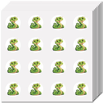 8Pcs Plastic Waterproof Self-Adhesive Picture Stickers, Round Dot Cartoon Decals for Kid's Art Craft, Snake, 150x150mm, Sticker: 25mm, 8 pcs/set