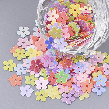 Ornament Accessories, PVC Plastic Paillette/Sequins Beads, Flower, Mixed Color, 7x7x0.4mm, Hole: 1.2mm, about 800pcs/bag