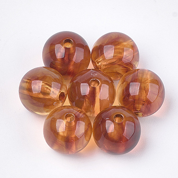 Acrylic Beads, Imitation Gemstone Style, Round, Sandy Brown, 14x13.5mm, Hole: 2mm, about 330pcs/500g