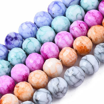 Opaque Baking Painted Crackle Glass Beads Strands, Round, Faceted, Mixed Color, 8x7.5mm, Hole: 0.8mm, about 60pcs/strand, 17.32~17.72 inch(44~45cm)