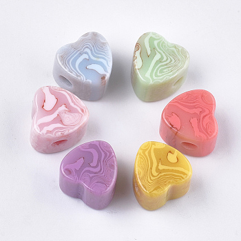 Resin Beads, Imitation Gemstone, Heart, Mixed Color, 17x17x10mm, Hole: 3mm