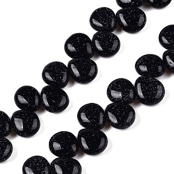 Synthetic Blue Goldstone Beads Strands, Teardrop, Top Drilled, 12~12.5x10~11x5~5.5mm, Hole: 1~1.2mm, about 33pcs/strand, 8.86~10.2''(22.5~25.5cm)