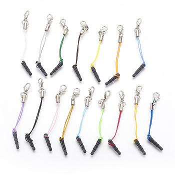 Plastic Mobile Dustproof Plugs, with Iron Findings and Nylon Cord, Platinum, Mixed Color, 72~74mm
