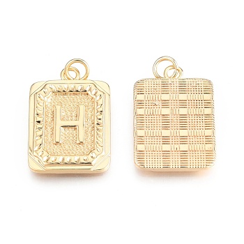 Brass Pendants, with Jump Rings, Cadmium Free & Nickel Free & Lead Free, Rectangle with Letter, Real 18K Gold Plated, Letter.H, 22.5x16x2mm, Jump Ring: 5x1mm, 3mm inner diameter