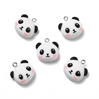Opaque Resin Pendants, with Platinum Tone Iron Loops, Panda with Blush Face, White, 19x18x8mm, Hole: 2mm